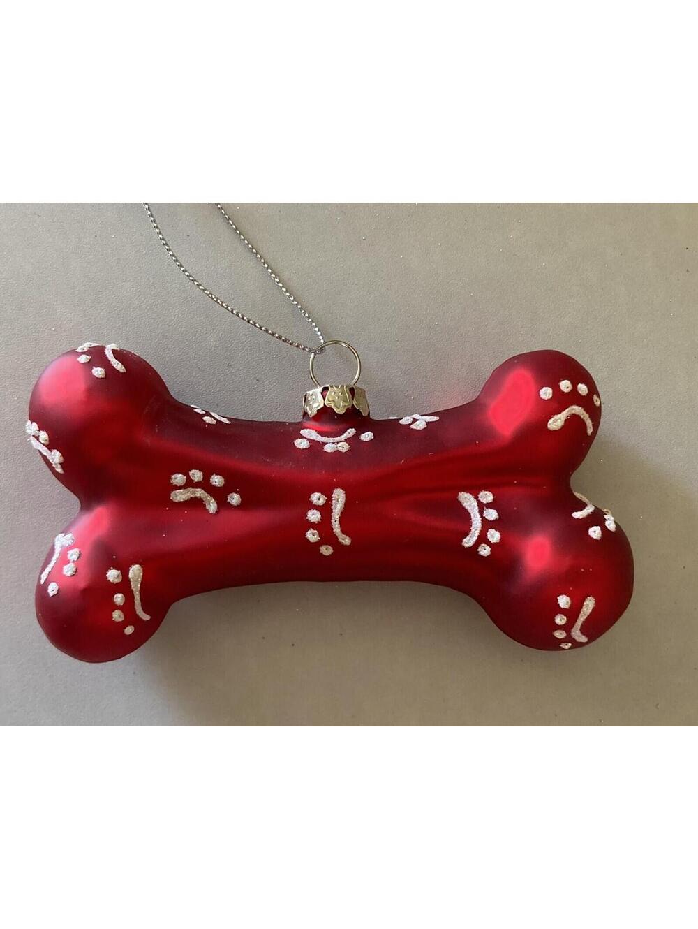 St. Nicholas Square Pets Red & Silver Dog Bone Glass Ornament (4.25 inch Length)